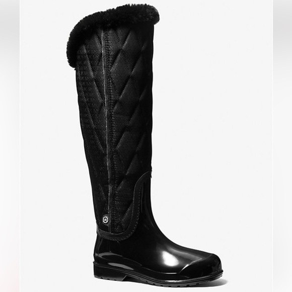 Michael Kors Black Fur Quilted Rain boot Women's Boots Size 8 EUC - Picture 1 of 8